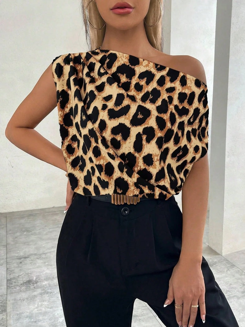 Damen Satinhemd Sexy Leopard-Print Oberteil Sommer Satinhemd