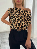 Damen Satinhemd Sexy Leopard-Print Oberteil Sommer Satinhemd