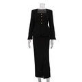 Ensemble deux pièces jupe et haut cardigan à manches longues et col carré pour femme