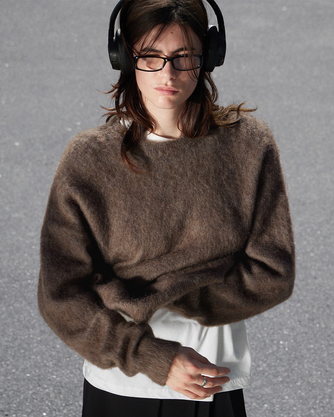 Damen Herbst Winter Lockerer Pullover aus Wolle Alpaka mit Rundhalsausschnitt
