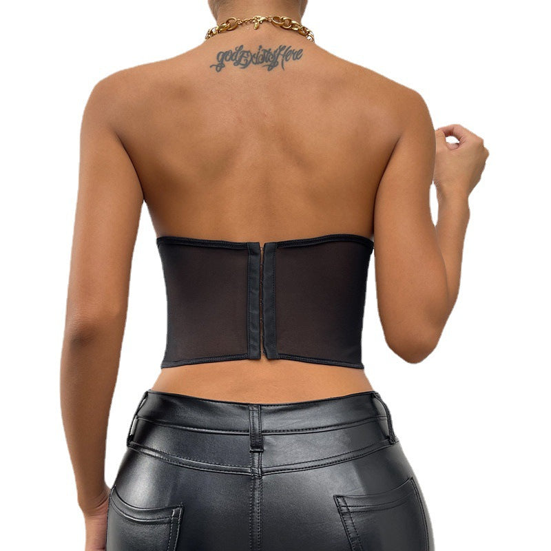 Corset noir sexy avec coutures florales en trois dimensions et anneau en acier pour femme, gilet mince avec baleines et corset.