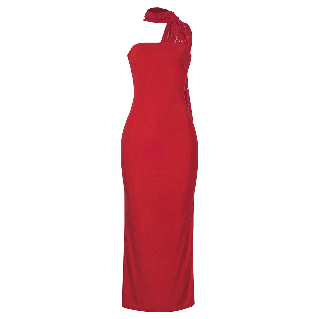 Frühling Nische Sexy Tube Top Enges Neckholder-Scheidenkleid Cocktailparty Laufsteg