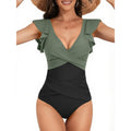 Einfarbiger Badeanzug Damen Sexy Bikini Siamese Triangel Rüschen Badeanzug