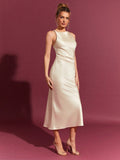 Damen Kleidung Trendiges Sommer-Satin-Kleid Damen Groß Sexy Hüftumwickeltes Satin-Midikleid
