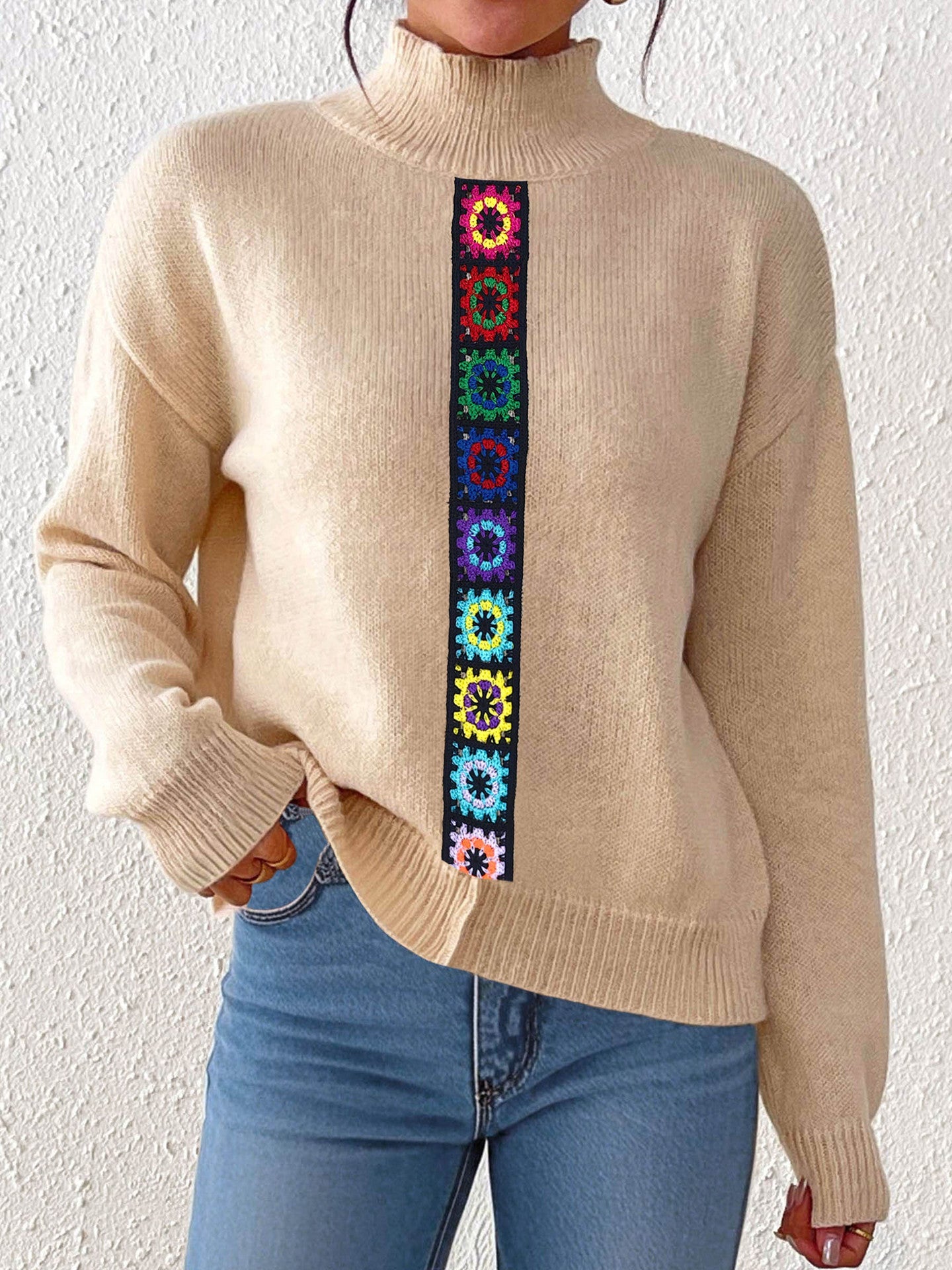 Vêtements Femme Personnalité Couleur Aléatoire Imitation Tricot Main Entrelacé Pull Tricoté