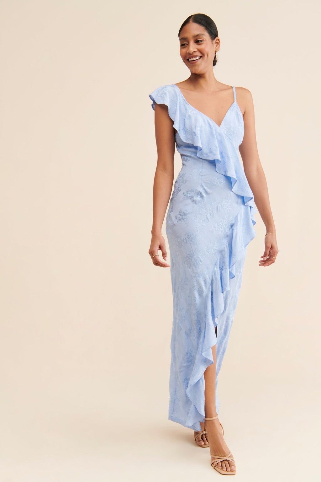 Robe de soirée élégante à fines bretelles, dos nu, fendue, collection printemps-été