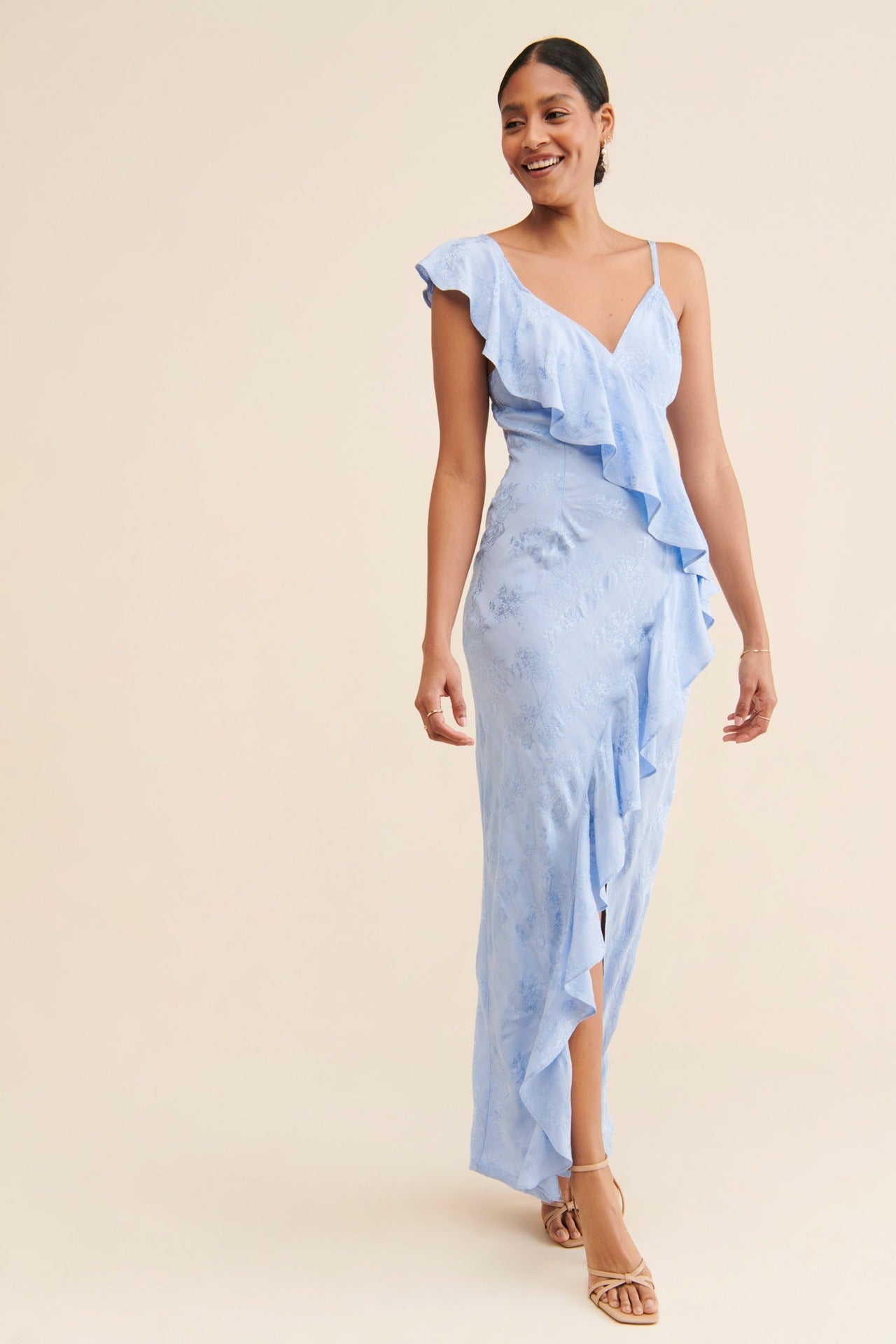 Robe de soirée élégante à fines bretelles, dos nu, fendue, collection printemps-été