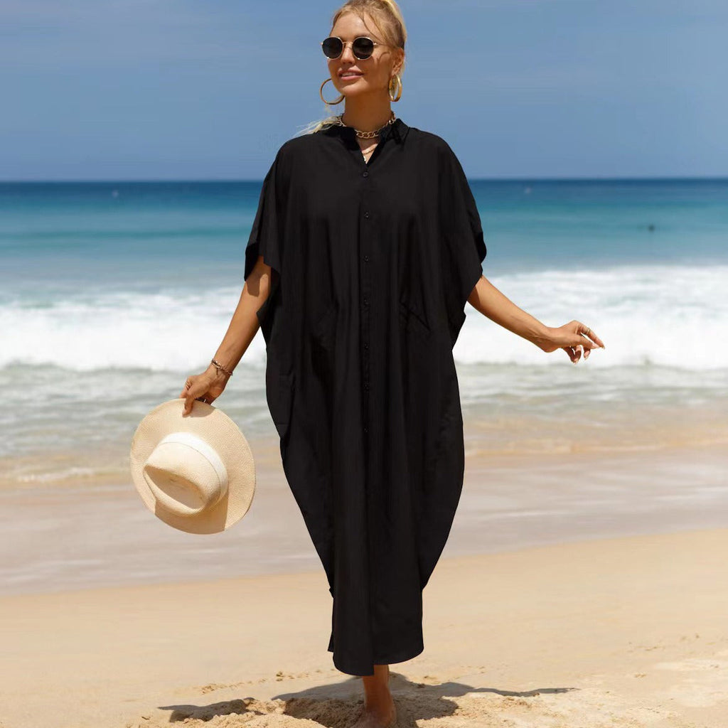 Baumwollhemd, Sonnenschutz-Cardigan, Strand-Cover-Up, Maxikleid für den Urlaub, Bikini, Badeanzug, Oberbekleidung