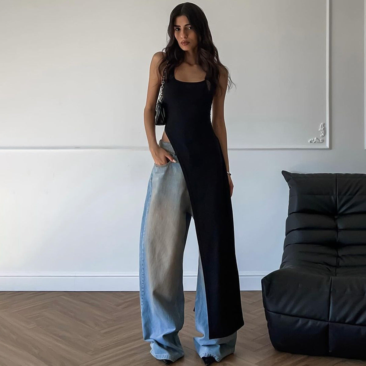 Vêtements Féminins Robe Été Street Shooting Personnalité Coupe Cintrée Bretelles Fendues