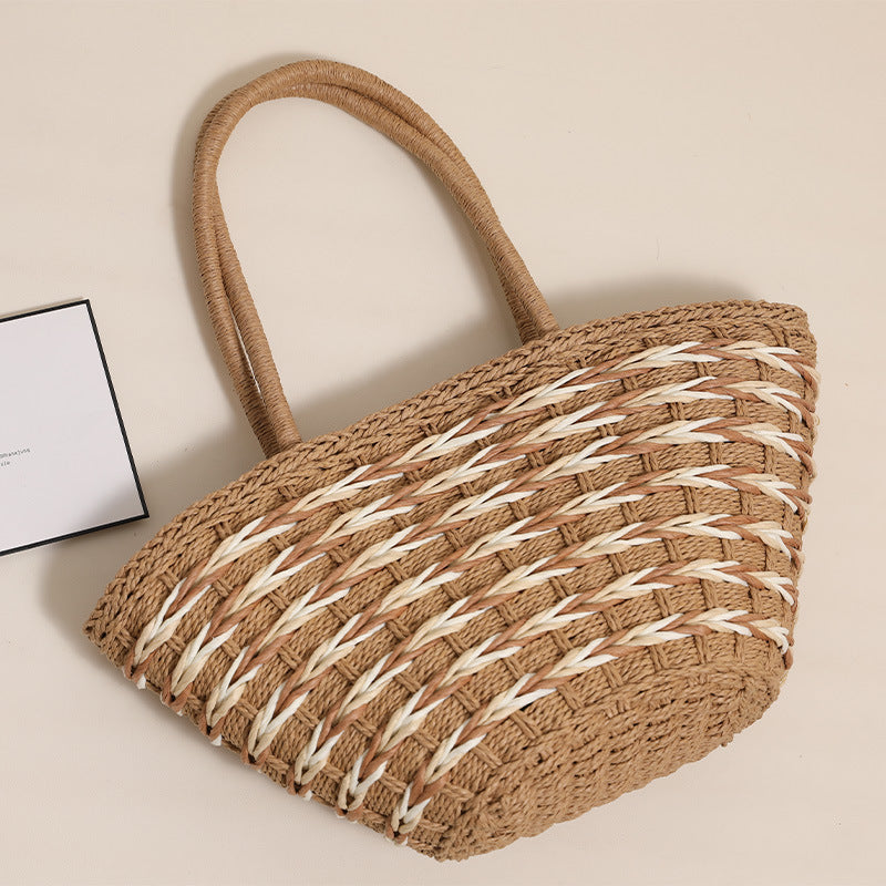 Sac à bandoulière en paille Direct Mori, grande capacité, sac en paille tressé, sac de plage de vacances pour femmes