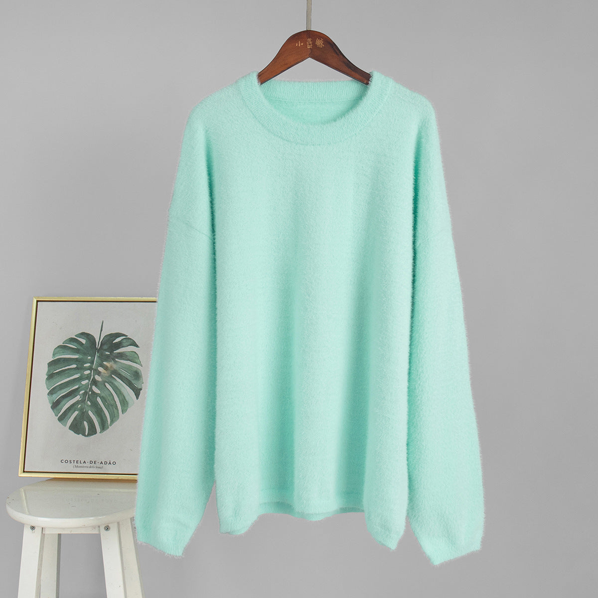 Pullover mit Rundhalsausschnitt Herbst Winter Einfarbiger Strickpullover Lockerer Freizeitpullover
