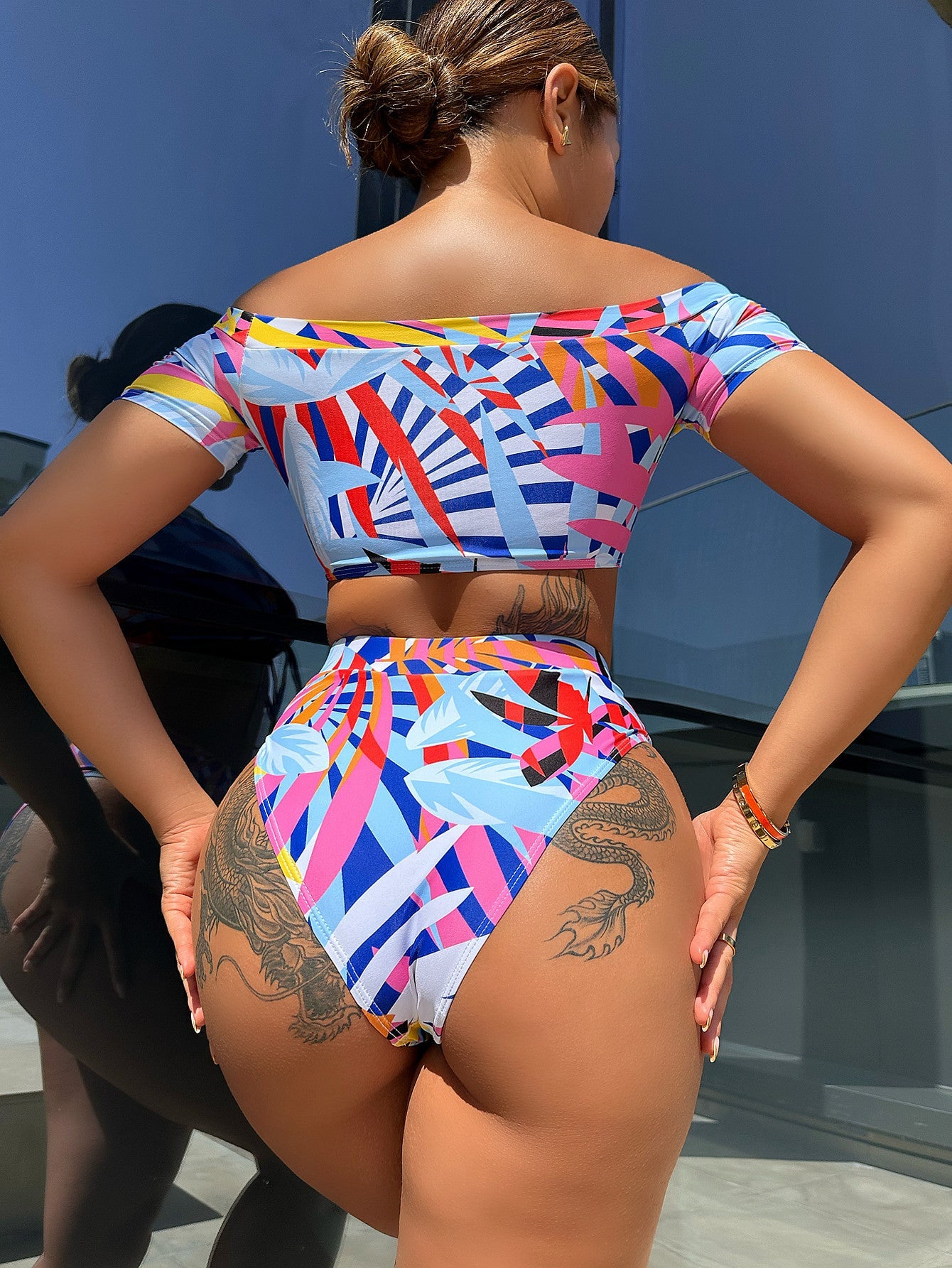 Bikini imprimé étranger Maillot de bain Bikini Maillot de bain Femme Maillot de bain Fission Crisscross