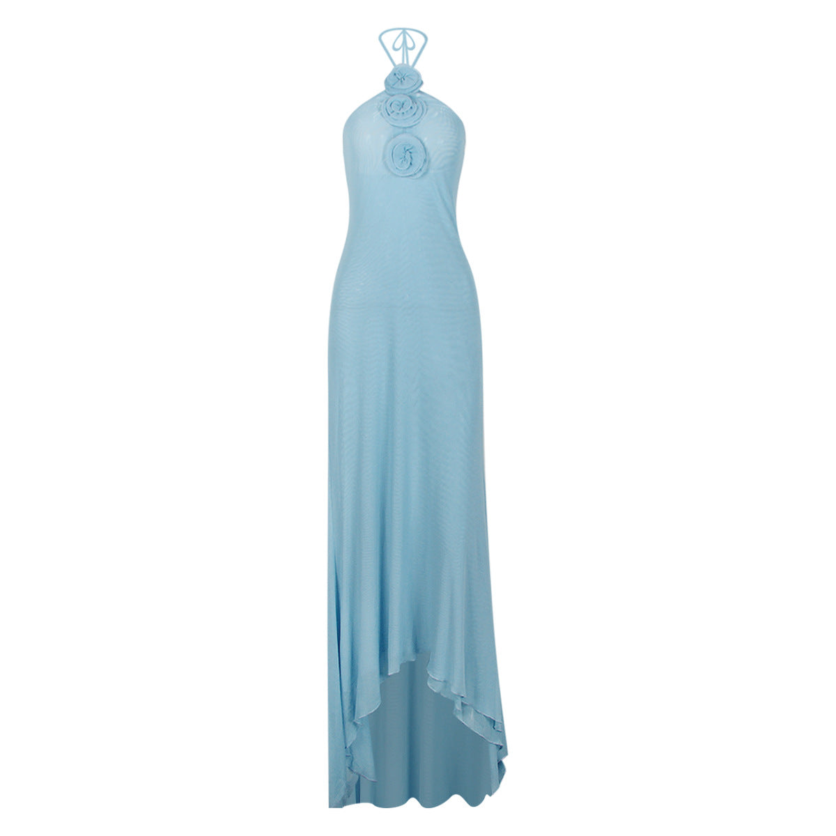 Robe de soirée licou en maille florale dos nu pour femmes, coupe-balai, licou, douce et épicée