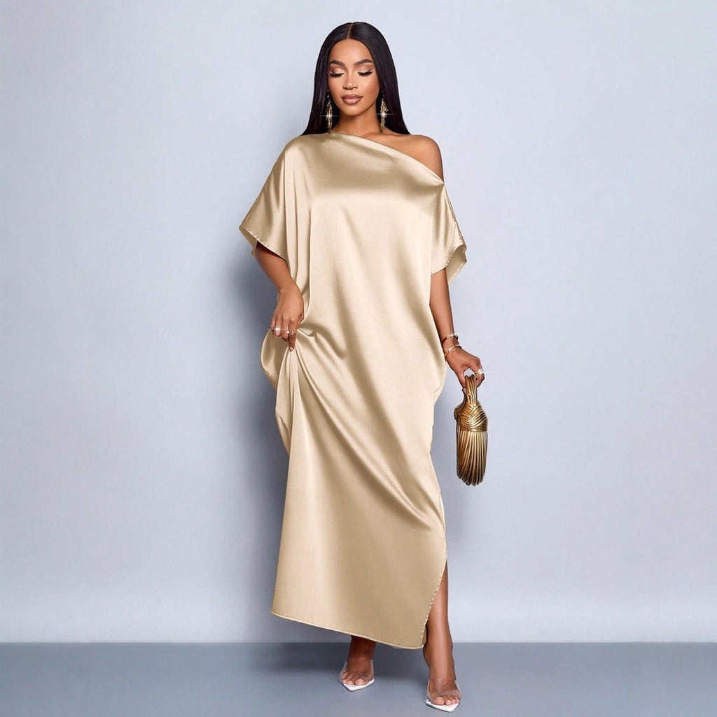 Vêtements Femme Robe Longue en Satin Jaune Collection Début d'Automne