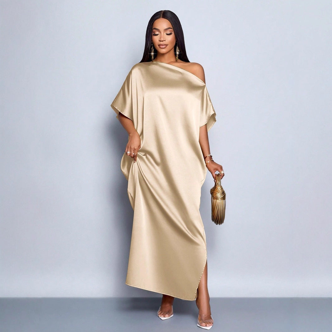 Vêtements Femme Robe Longue en Satin Jaune Collection Début d'Automne