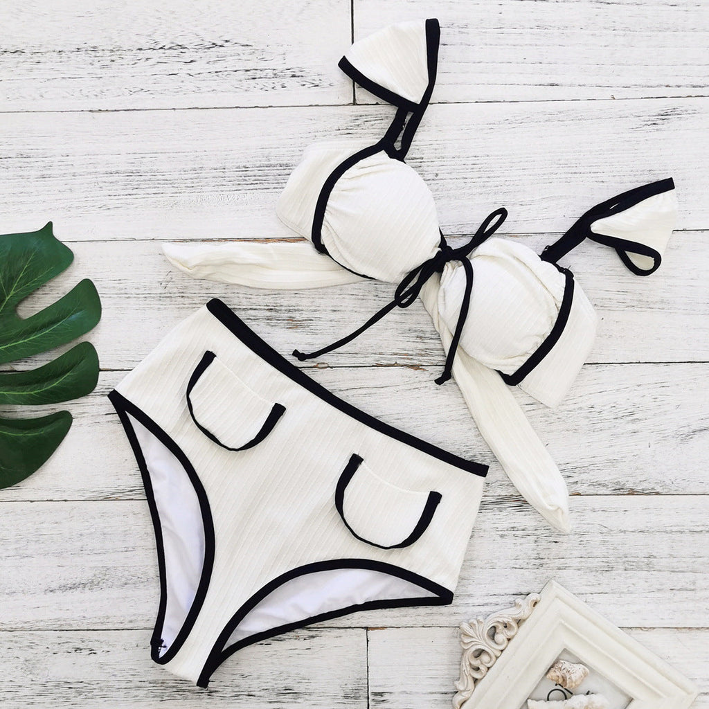 Einfarbiger High Waist Bikini Simple Split Badeanzug Damen Sexy Bikini