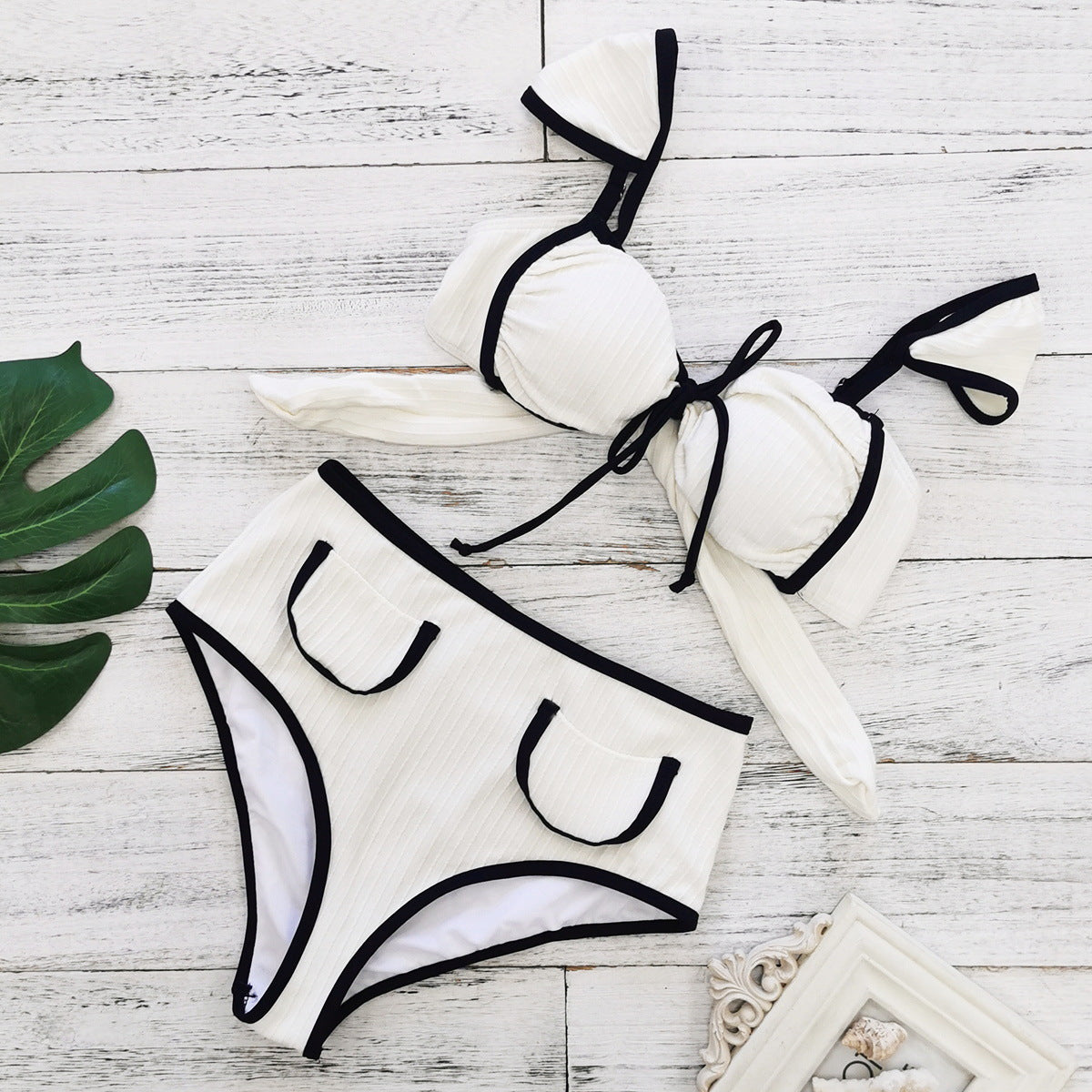 Einfarbiger High Waist Bikini Simple Split Badeanzug Damen Sexy Bikini