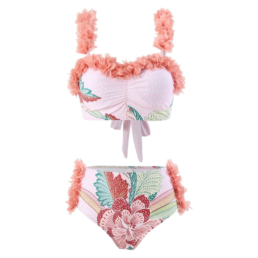 Three Piece Set Swimsuit Customized Printed Steel Bracket Push up Petals Gauze Skirt Swimsuit Women
