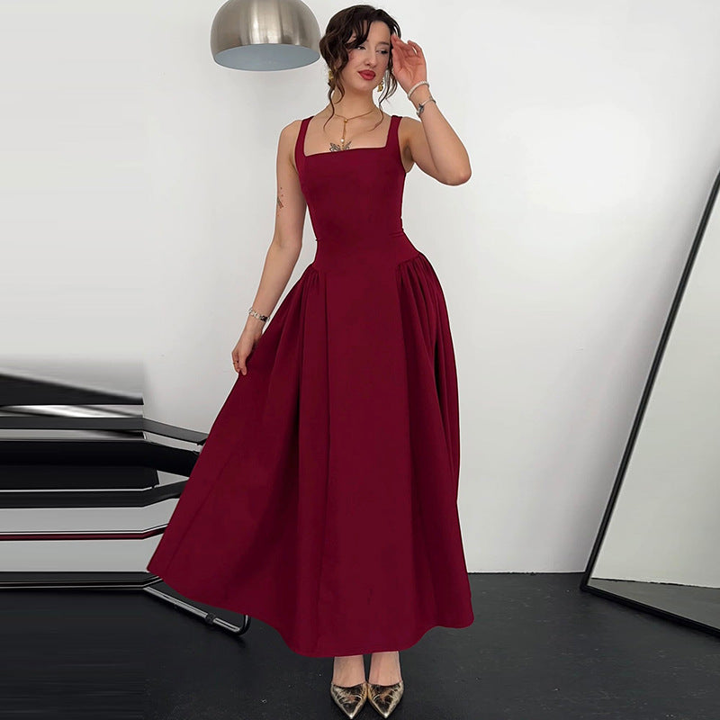 Damenkleidung Sommer Sexy Rückenfrei Reißverschluss Schmale Passform Taille Spaghettiträger Kleid