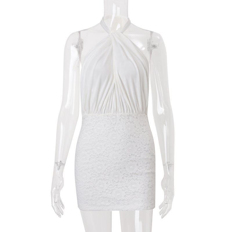 Robe fourreau moulante sexy d'été pour femme, dos nu, col licou croisé et lacets