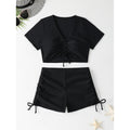 Badeanzug Damen Sexy Boxershorts Kurzarm Konservativer Split Bikini Badeanzug Bikini