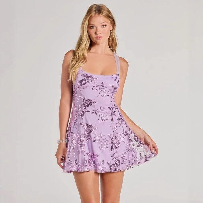 Robe caraco à paillettes pour femme - Robe polyvalente