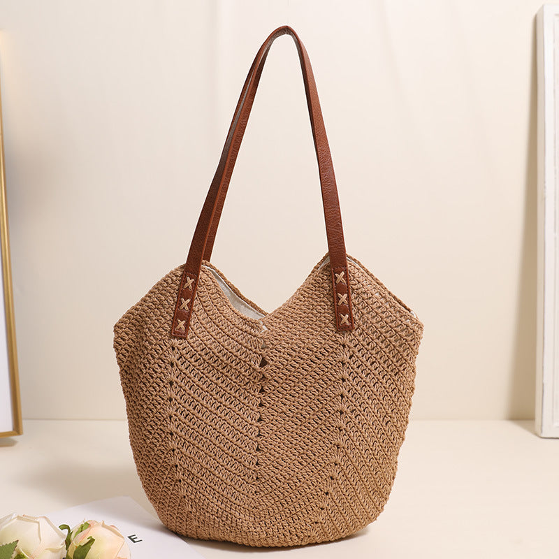 Schulter Baumwollfaden gewebte Tasche Lässige Strohtasche Urlaub Strandtasche All Matching Nischen Damen Tasche