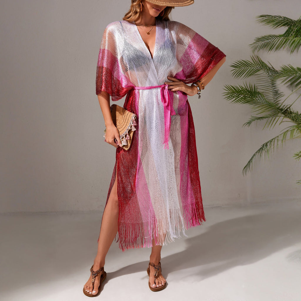 Robe de plage femme décontractée vacances dégradé bikini maillot de bain chemisier protection solaire cardigan