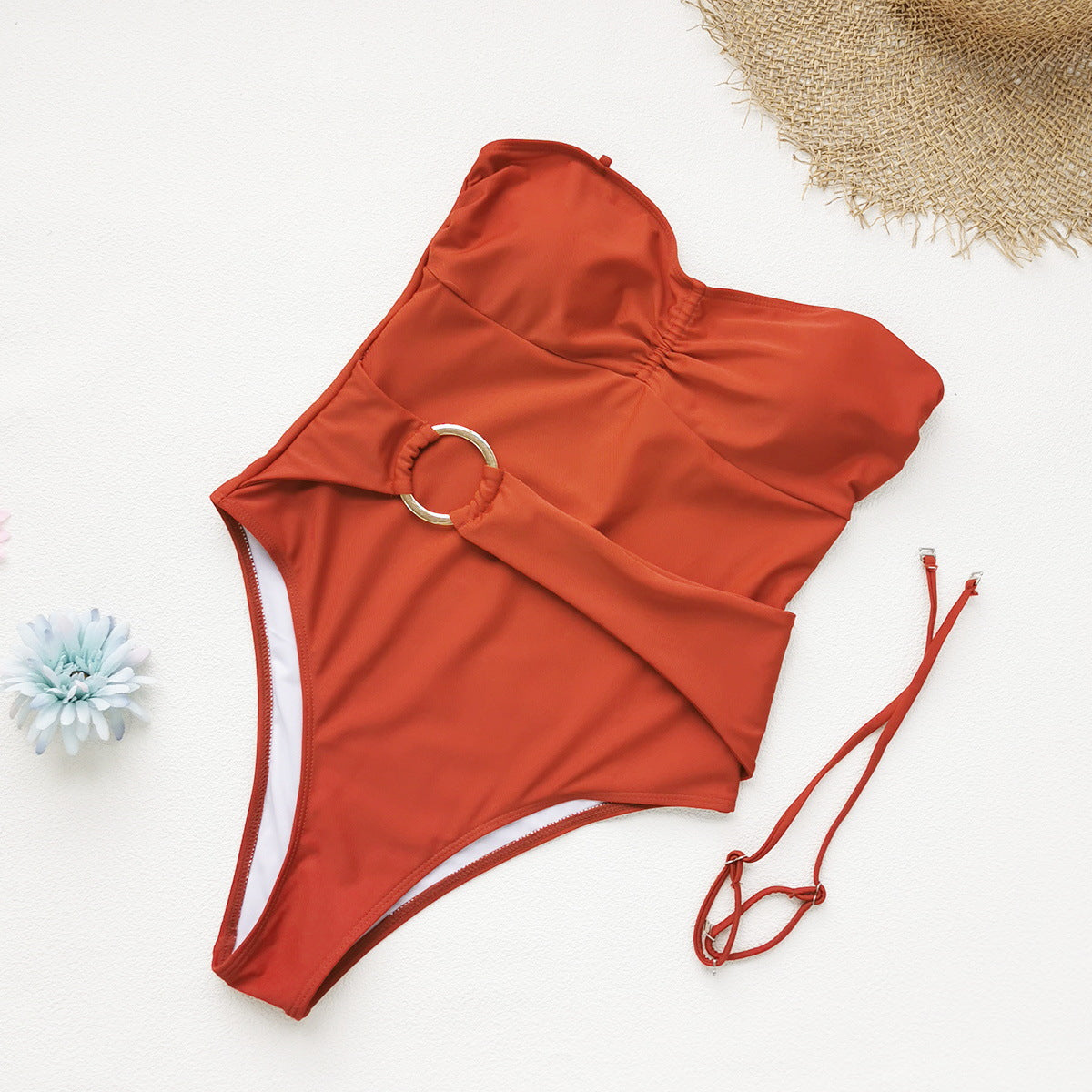 Maillot de bain une pièce femme uni bustier à bretelles amovibles