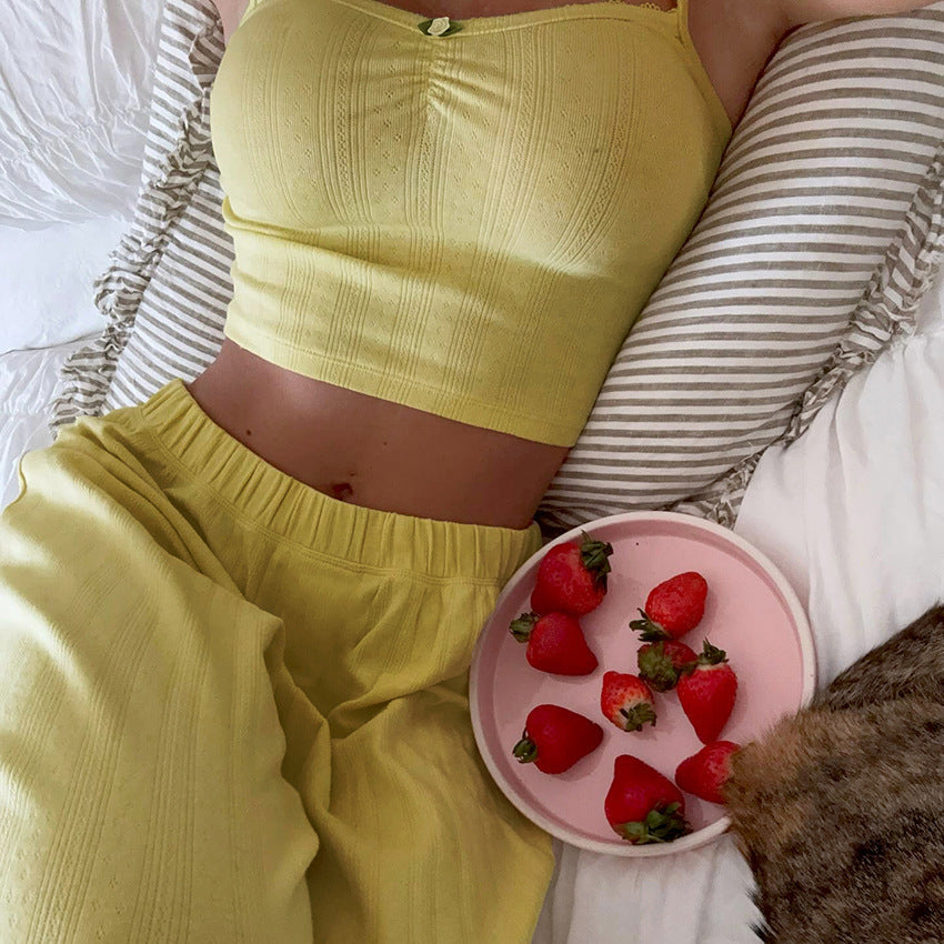Sommer Freizeit Hose Hosenträger Weste Zweiteiler Damen Pyjama Freizeitkleidung