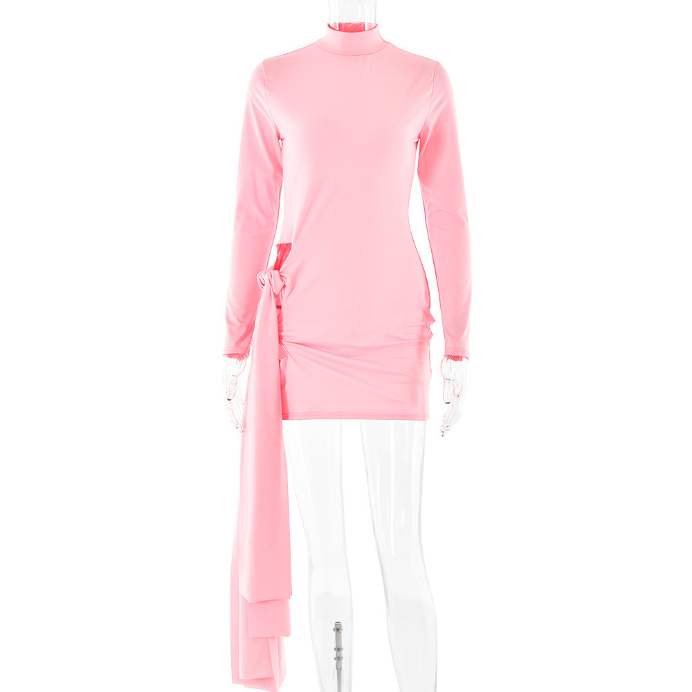Frühlingskleid, sexy, Rundhals, Langarm, schmal geschnitten, figurbetont, kurzes Kleid für Damen