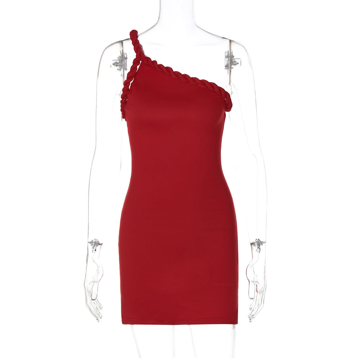 Damenbekleidung Sommer Sexy Neckholder Plissiert One Shoulder Twist Hip Bag Kleid Damen
