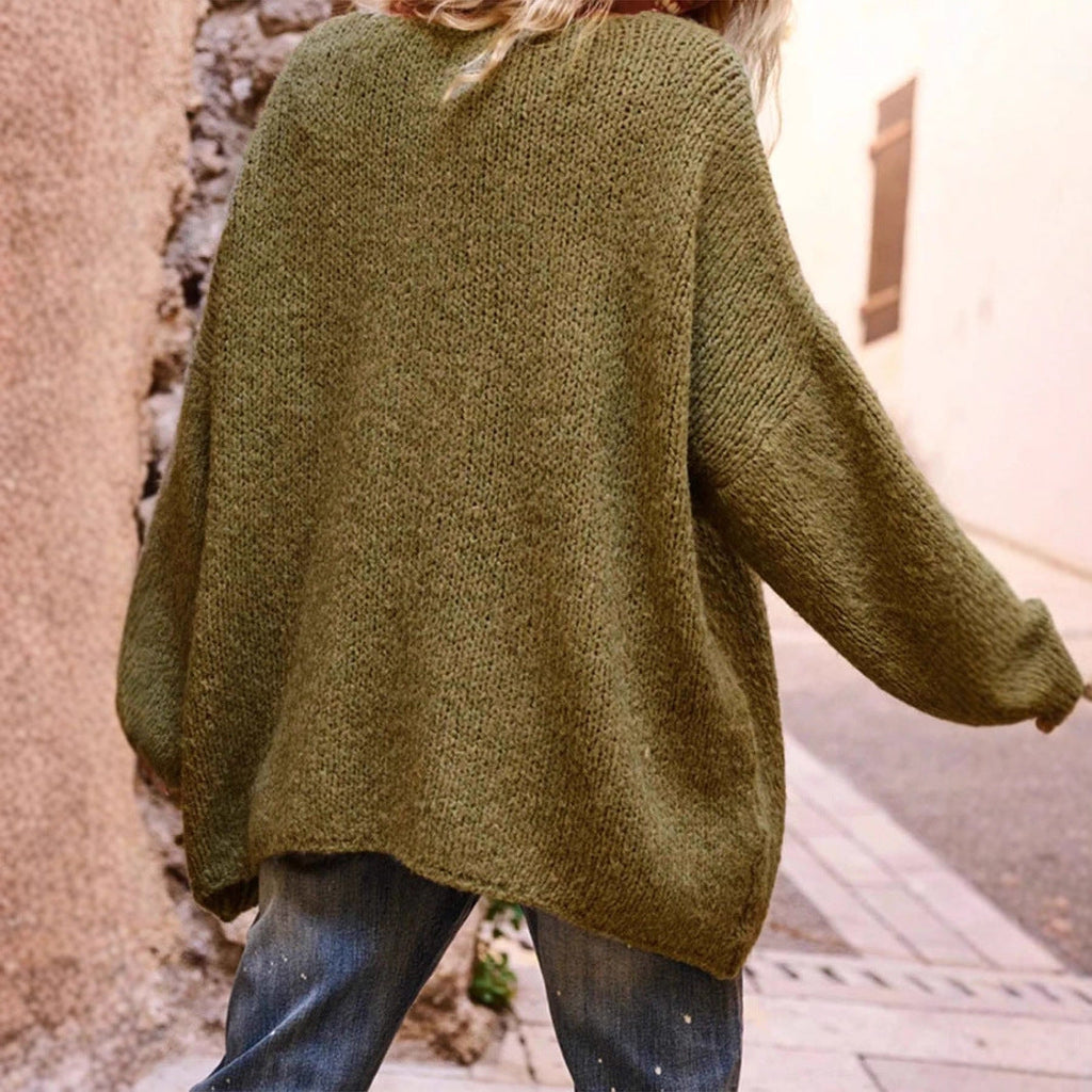 Pull col en V à motif d'amour automne hiver pour femme, décontracté, ample, à manches longues