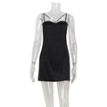 Robe courte nuisette en satin avec maille transparente et dos nu pour femme