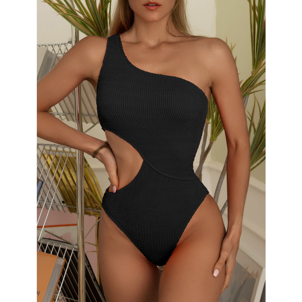 Badeanzug Falten Chambray Sexy Siamesischer Ein-Schulter-Bikini Damen-Badeanzug