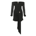 Damenbekleidung für den Herbst, sexy, schmal geschnitten, halbdurchsichtig, schulterfrei, rückenfrei, mit Metallapplikationen, Kleid für Damen