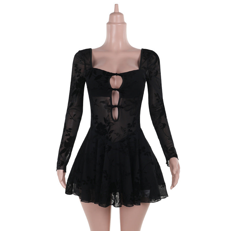 Robe moulante et transparente pour femme, découpée et floquée