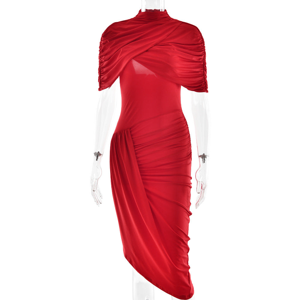 Elegantes schmales plissiertes Kleid, sexy rückenfreies Etuikleid für Damen