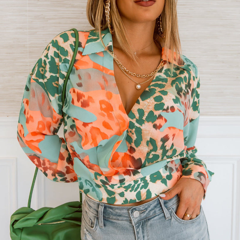 Vêtements Féminins Chemise Automne Hiver Manches Longues Imprimée pour Femmes
