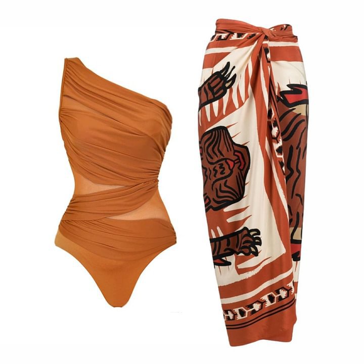 Schrägschulter-Badeanzug für Damen, figurschmeichelnd, hochwertig, für den Urlaub am Strand
