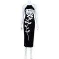 Robe longue moulante sans manches avec licou et imprimé sexy pour femme