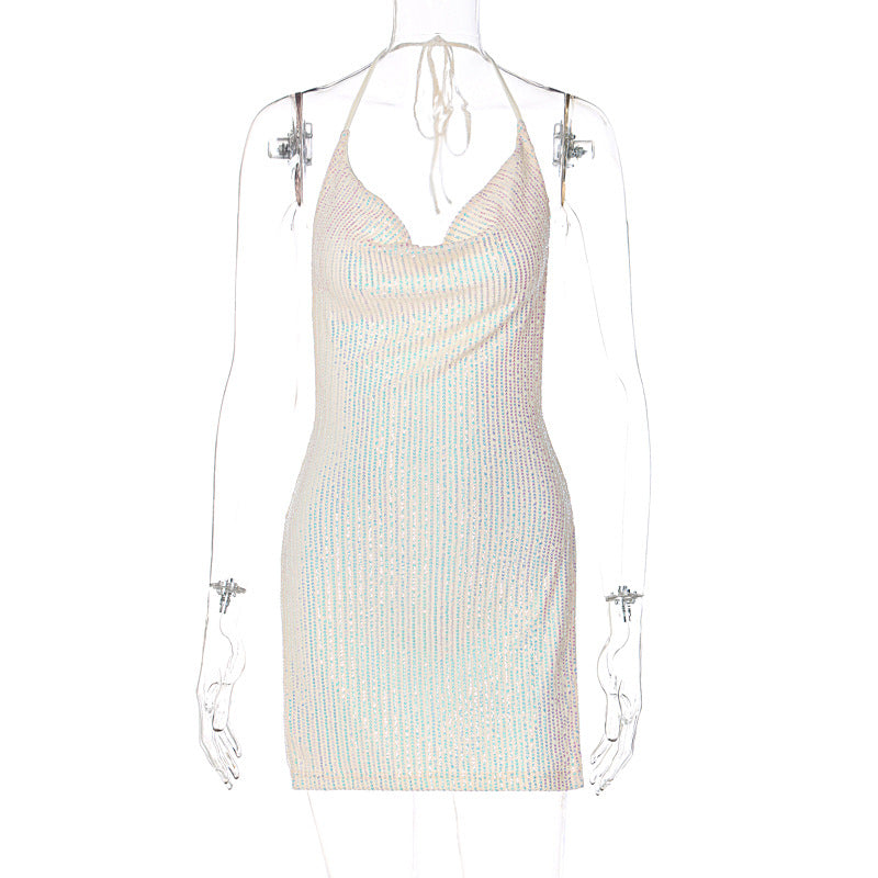Robe courte slim pour femme, dos nu sexy, évidée, découpée, licou, coupe-vent