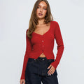 Cardigan côtelé col en V à manches longues et boutonnage, coupe ajustée pour femme, collection automne-hiver