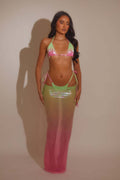 Sexy Dreiteiliges Bikini-Set Gradient Color Mesh Neckholder Rückenfrei T-Back für Damen