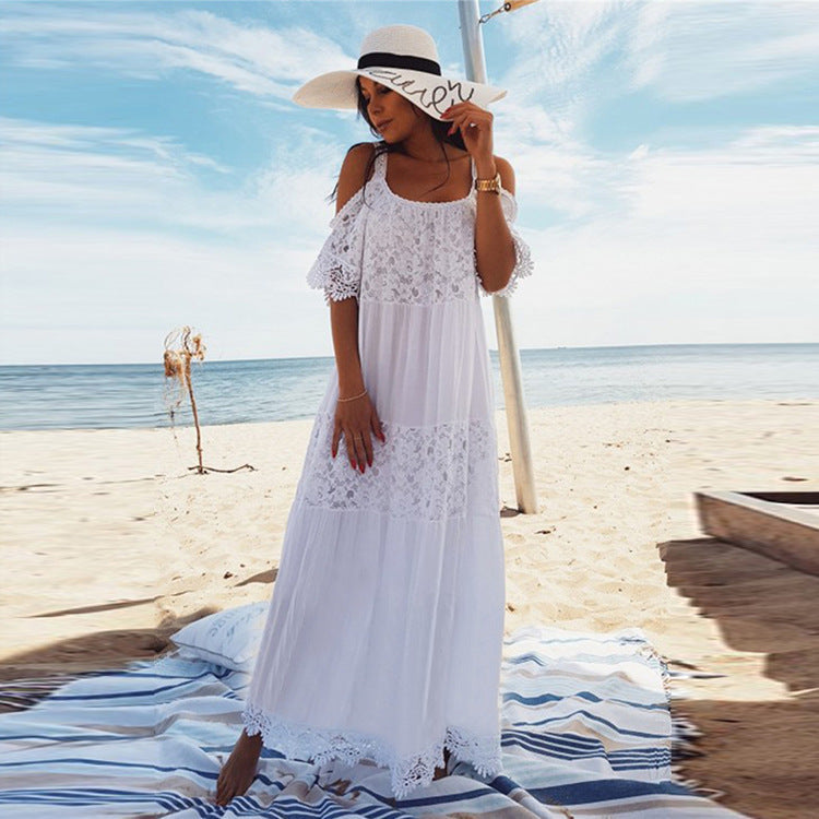 Robe de plage sexy en dentelle brodée avec des coutures en rayonne, un paréo de bikini pour la mer