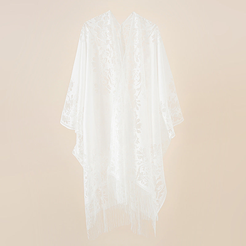 Grand châle en dentelle Gilet en dentelle ajourée Vêtements de protection solaire Paréo de plage Châle de protection solaire