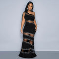 Robe sans manches Hommage Couture Maille Perçage Robe Couleur Unie Robe Femme Sexy