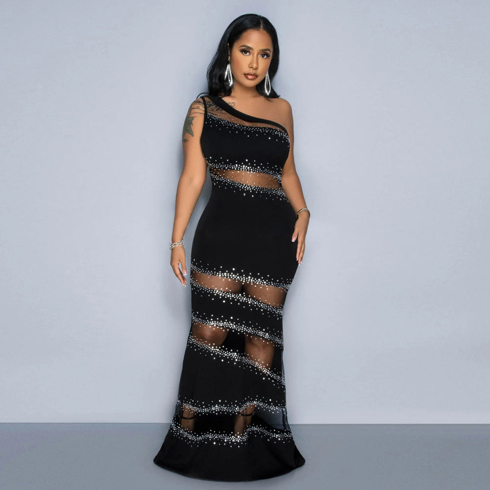 Robe sans manches Hommage Couture Maille Perçage Robe Couleur Unie Robe Femme Sexy
