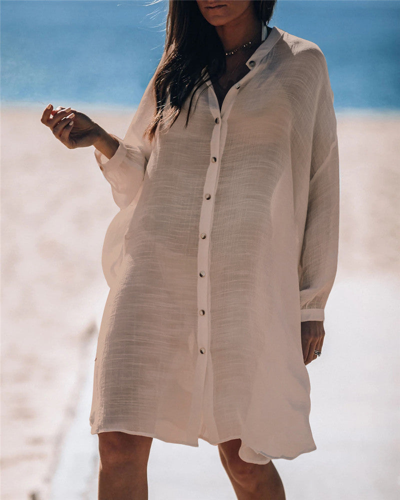 Nouvelle chemise en bambou boutonnée, protection solaire de plage, chemise décontractée de bord de mer, jupe de vacances