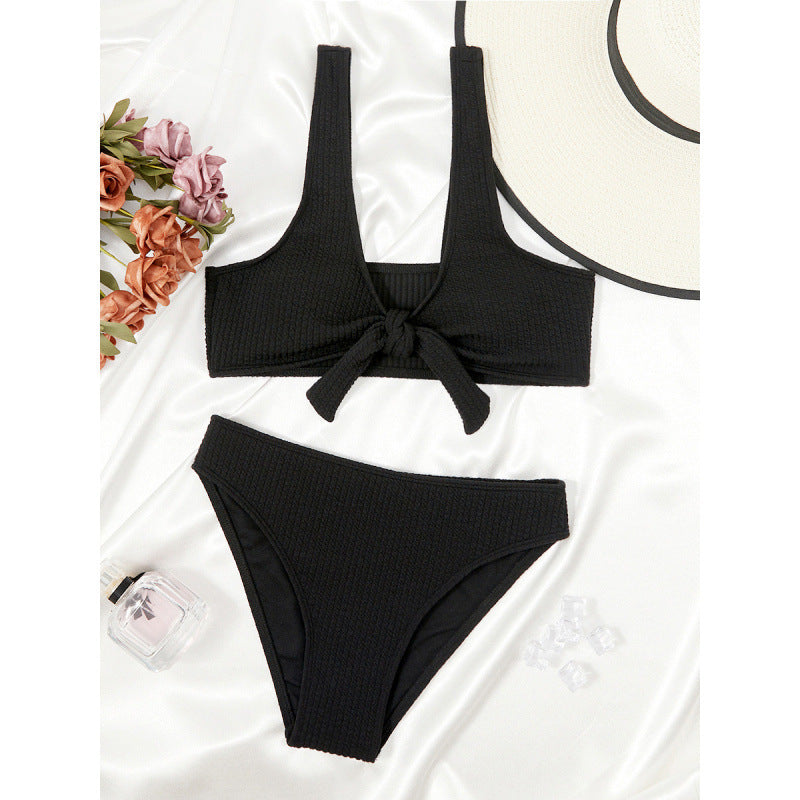Maillot de bain femme, deux pièces, rayures en creux, couleur unie, ajouré, découpes, bikini sexy